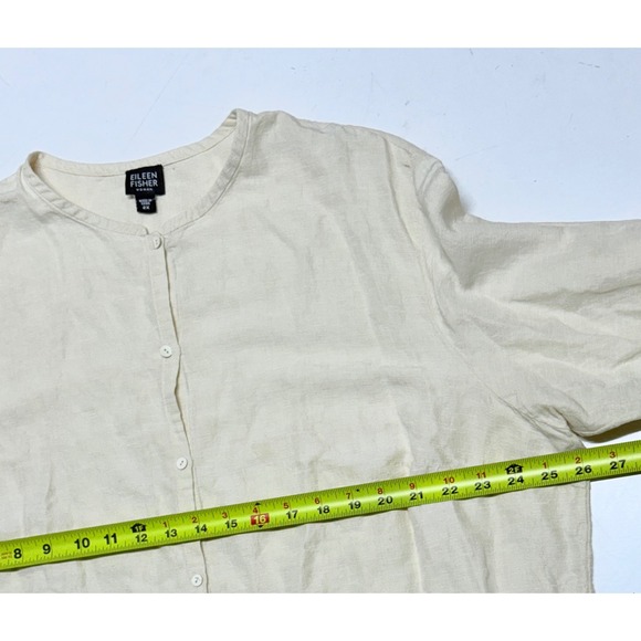 Eileen Fisher Cream Linen Silk Blend Mandarin Collar Button Blouse Shirt‎ 2X - Picture 2 of 5